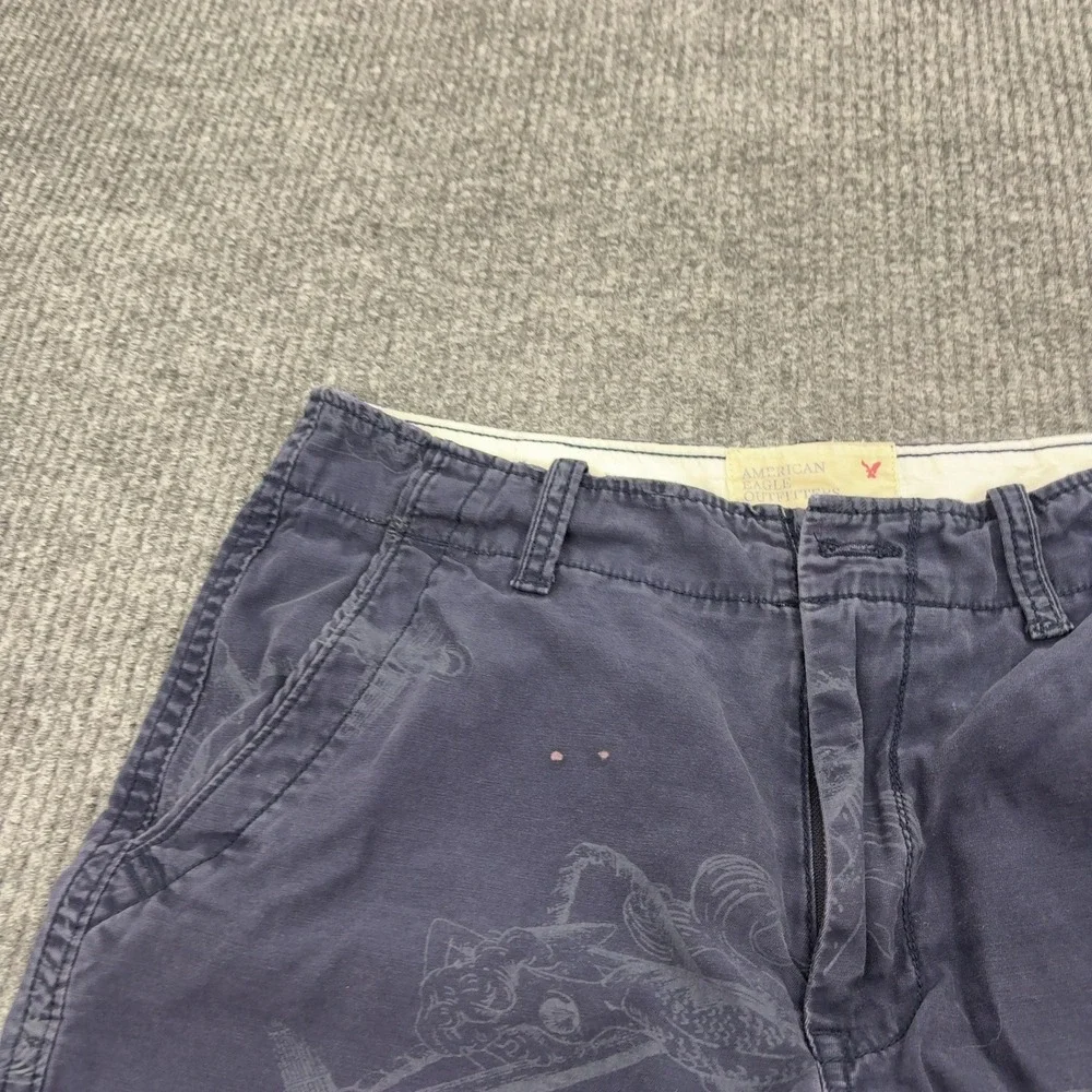 American Eagle Cut Offs Shorts Mens 32 Navy Cotton Mermaid Print Casual Summer